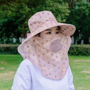 Chapeau de pêcheur pour femme en soie glacée à pois, à large bord, avec protection faciale anti-UV, pour l'été et l'extérieur - Product Image 1