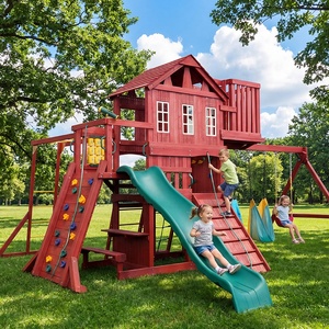 Équipement de terrain de jeu extérieur pour enfants, balançoire en bois adaptée aux enfants avec structure d'escalade, ensemble de terrain de jeu - Product Image 1