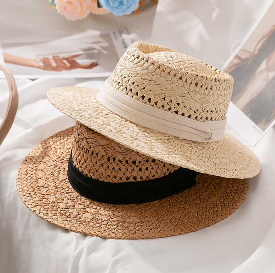 Panama Hat Wide Brim Hat Flat Top Dahlia Boater Hat Women's Flat