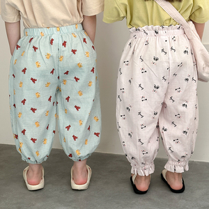 Pantalons anti-moustiques en <span class=keywords><strong>gaze</strong></span> <span class=keywords><strong>de</strong></span> <span class=keywords><strong>coton</strong></span> pour enfants, pantalons lanternes pour garçons, nouveaux pantalons longs décontractés imprimés pour bébés filles, printemps et été - Product Image 3