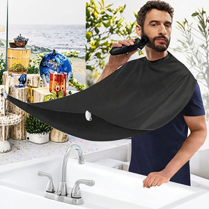 Offre Spéciale Vinnie Haute Qualité Noir Polyester Barbe <span class=keywords><strong>Tablier</strong></span> Cape Coiffure Confortable Étanche <span class=keywords><strong>Rasage</strong></span> 4 Ventouses - Product Image 2