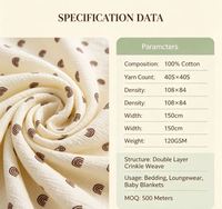 Tissu Crêpe Pastoral Double Gaze 100% Coton Standard Tissé 40S/40S 108*84 120GSM Double Couche