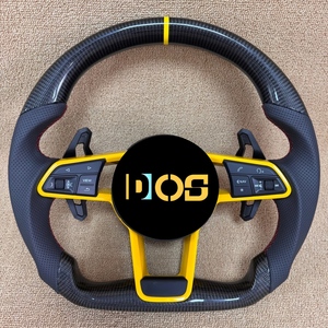 Volant <span class=keywords><strong>sport</strong></span> en cuir, fibre de carbone et plastique avec curseur jaune pour <span class=keywords><strong>Audi</strong></span> A3 A4 A5 A6 S3 S4 S5 RS3 RS4 RS5 RS6 RS7 - Product Image 6