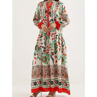 Abaya de printemps islamique fleur élégante longue Robe ample à manches longues col en v Robe musulmane moyen-orient arabe femmes Robe