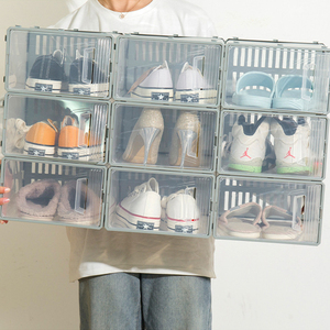 Stackable transparent drop front plastic shoe box organizer dustproof clear foldable sneaker storage shoe box