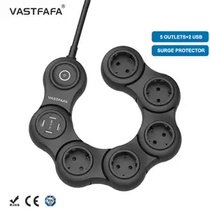 Vastfafa Extension Wire Plug 5ways outlets 2usb Individual Switch Child safety protection power strip