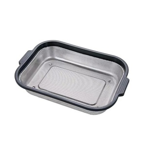 Double Stainless Steel Square Mesh Basket With Handle For Kitchen Draining And Washing Vegetables - Product Image 1