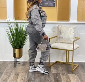 N8158-High elasticizzati pantaloni Multi tasca giacca in Denim Casual due pezzi set di Jeans per <span class=keywords><strong>abbigliamento</strong></span> da donna - Product Image 3