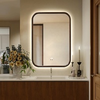 Miroir de salle de bains rétroéclairé par LED de mur de cadre en bois solide rustique de rectangle avec le miroir de vanité de salon de décor de lumières