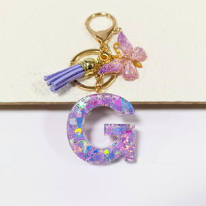 Púrpura copo de nieve corazón resina lentejuelas epoxi acrílico llavero inglés letra diseño estudiante <span class=keywords><strong>mujer</strong></span> bolso encanto colgante - Product Image 5