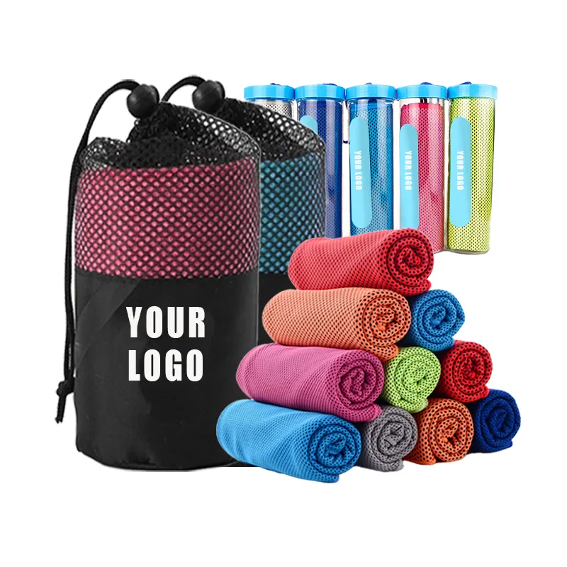 Wholesale custom logo top rated sublimation prints pva microfiber sports gym instant ice cooling towels for sports with bottle