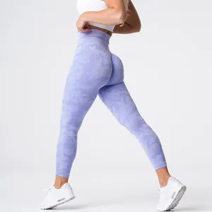 WZX OEM ODM定制无缝锻炼柔软健身弹力日常高腰迷彩瑜伽裤女性腿部