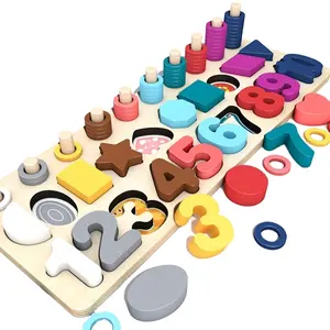 नया डिज़ाइन 3 इन 1 किड्स डिजिटल लर्निंग लकड़ी के आकार का सॉर्टर खिलौना लकड़ी का खिलौना पहेली लकड़ी का ब्लॉक सेट