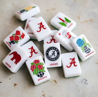 Jeu de Mahjong Américain Personnalisé 160 Pièces avec Motifs Floraux Éléphant Rouge et Fleurs d'État, Boîte Cadeau, Design Gravé Durable
