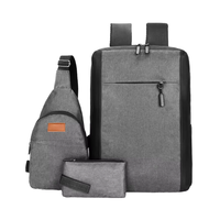 Tas Ransel Kasual 2024 Desain Logo Kustom Baru 3-in-1 Anti Air Anti Maling Bahan Poliester Set Tas Laptop Port USB Resleting 36-59L Fashion Multifungsi