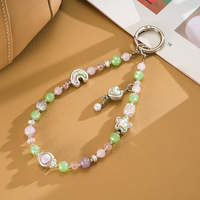 Chaîne de téléphone portable pour poignet avec pendentif en perle en forme de cœur, étoile et lune bicolores, breloque anti-perte haut de gamme pour téléphone mobile