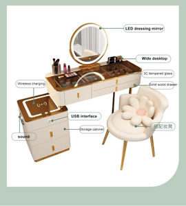 Mesa de maquillaje de madera maciza multifuncional, tocador inteligente, mesa de maquillaje de dormitorio con carga inalámbrica, Simple moderna - Product Image 6