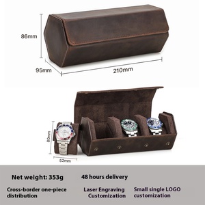 Tùy Chỉnh Sang Trọng Thân Thiện Với Môi Điên Ngựa Da Đồng Hồ Du Lịch Trường Hợp <span class=keywords><strong>3</strong></span>-Khe Cắm Vuông Lưu Trữ Tổ Chức Nhung Lót Đồng Hồ Hộp Cuộn - Product Image 3