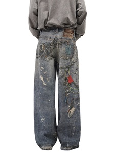 Vaqueros Rectos Holgados Distintivos de High Street para <span class=keywords><strong>Hombre</strong></span>, Estilo Vintage, Corte Real, Impresión Digital, Denim Oscuro, Populares - Product Image 2