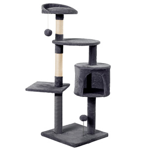 Arbre à chat, tour d'escalade pour chat, gris beige, en peluche, griffoir pour chats d'intérieur, jouet pour chaton avec maison et perchoir - Product Image 4