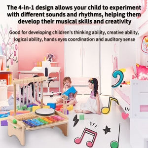 Wind Chime Combination Set Kids Drum Set Windchime Xylophone Drum Wood <span class=keywords><strong>Guiro</strong></span> Scraper 4-in-1 Juego de instrumentos musicales - Product Image 3