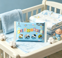 Lingettes humides portables miniatures pour bébés, motif Smurfs, 10 lingettes à l'eau pure pour les soins quotidiens des nourrissons, lot de 6 paquets