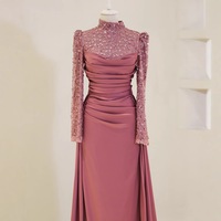 Robe de soirée sirène LY-PD0214 pour femmes musulmanes, manches longues, satin, paillettes, robes de soirée élégantes, robes de bal pour femmes