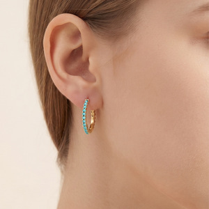 ต่างหูแบบห่วงฝังไมโครบลูเซอร์คอน S925 เครื่องประดับแฟชั่นวงกลมสีทอง - Product Image 1