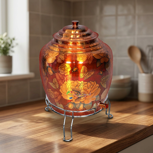 Distributeur d'eau en cuivre avec motif floral et robinet pour usage domestique - Product Image 2