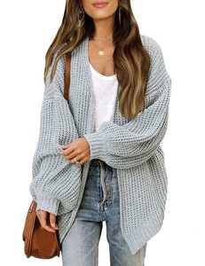 Nouveau Manteau Long Décontracté pour Femme 2023 avec Col en V, Pull à Manches Lanterne, Cardigan en Laine Grossière Tricotée, Automne et Hiver, avec Poches - Product Image 5