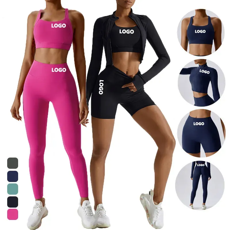 2023 Groothandel Gym Fitness Lange Mouwen Jas Leggings Sportpakken Vrouwen Naadloze Fitness Yoga Set