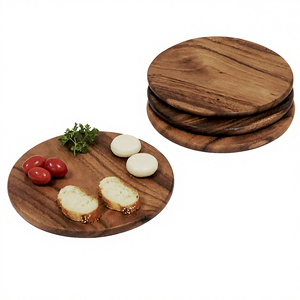 Meilleures ventes Ensemble économique de <span class=keywords><strong>4</strong></span> assiettes rondes en bois <span class=keywords><strong>d</strong></span>'acacia pour servir des charcuteries, des sushis, des desserts, du pain - Product Image 1