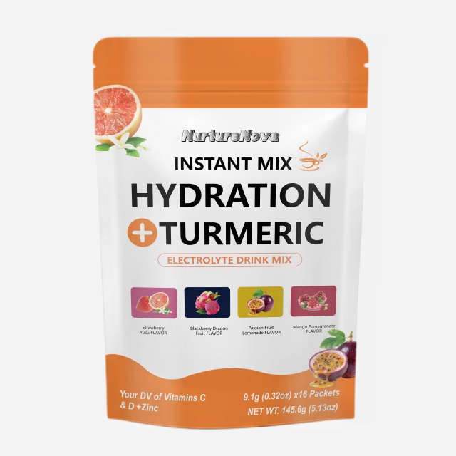 Hydration + Turmeric Instant Electrolyte Drink Mix 16 Packets 4 Flavors with Vitamins C D and Zinc