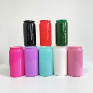 Gobelets en verre pour bière et soda de 16 oz, couleur unie brillante, colorés, avec couvercle en plastique et pailles - Product Image 2