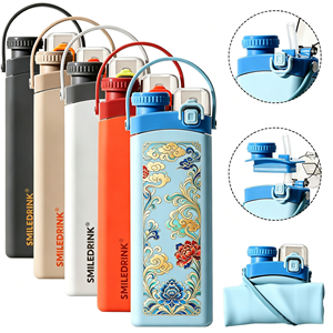 Bouteille d'Eau Pliable en <span class=keywords><strong>Silicone</strong></span> de 600 ml, Réutilisable, Qualité Alimentaire, Légère, pour Voyages, Cadeaux, Sports et Fitness - Product Image 1