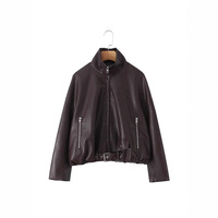 Veste moto marron haut de gamme pour femme en similicuir PU, manteau personnalisé pour l'automne et les activités de plein air