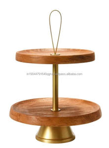 Best Quality Wooden 2 Tier Cake <b>Sweet</b> Serving Stand With Top Metal Lid And Metallic Bell Designed Base For <b>Christmas</b> Celebration - Product Image 6