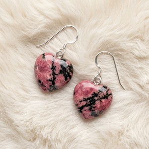 Ear Enlace Oem Odm Silver Plated Heart Shape Rhodonite Dangle <b>Hook</b> <b>Earrings</b> Natural Gemstone Women Jewelry Wholesale - Product Image 2