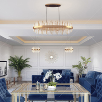 Lámpara Colgante de Cristal, Moderna y Lujosa, para Comedor, Tamaño Mediano, LED, Dorada, Fácil Instalación