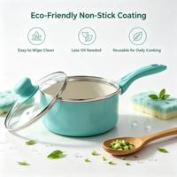 Casserole en aluminium antiadhésive avec couvercle en verre et poignée en silicone, petite casserole écologique compatible avec les cuisinières à gaz et à induction