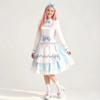 Pastellfarbenes Lolita-Dienstmädchen-Cosplay-Kleid, blau-weißes, gerüschtes Anime-Kostüm für Halloween und Themenpartys