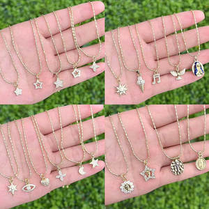 CH-LHN1438素敵なCZスター/目/月チャームネックレスゴールドメッキCZ小さなチャームネックレスゴールドCZ宗教ペンダントチェーンネックレス - Product Image 1