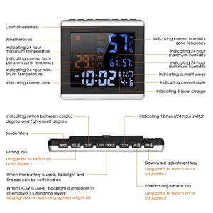 Horloge de bureau numérique électronique LCD d'intérieur <span class=keywords><strong>avec</strong></span> <span class=keywords><strong>station</strong></span> météo, rétroéclairage, température maximale/miminale, hygromètre pour la maison, le bureau, le salon - Product Image 3