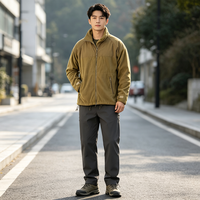 Veste polaire pour homme, couleur beige, entièrement zippée, col montant, avec empiècements hybrides, poches zippées, poignets ajustables, chaude, pour l'extérieur et décontractée