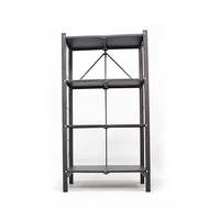 Étagère multifonctionnelle noire à 4 couches Installation facile Étagère pliante au sol Étagère de rangement domestique Pot Four Étagère de rangement pour micro-ondes