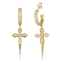 Boucles d'oreilles créoles croisées Hip Hop en argent sterling S925, luxe léger, haut de gamme, entièrement serties de zircons, pour la vente en gros aux revendeurs