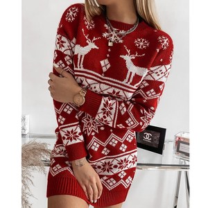 Custom <strong>Christmas</strong> Long Sleeve Crew Neck Geometric Jacquard Knit <strong>Dress</strong> Sweater <strong>Women</strong> <strong>Jumper</strong> - Product Image 5