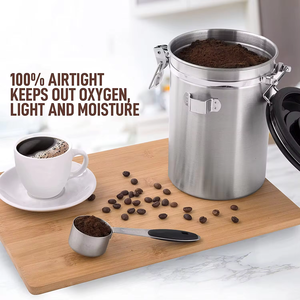 Contenedor de almacenamiento de té para alimentos de 1L/1.5L/2L, tarro de sellado hermético con fecha, juego de contenedores de almacenamiento de café de acero inoxidable 304 con cuchara - Product Image 2