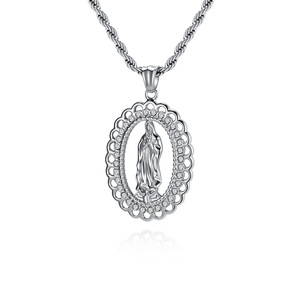 Joyería popular de Yunnique: Collar de la Virgen María con diamantes y chapado en oro sobre acero de titanio, estilo hip-hop urbano, versátil. - Product Image 5