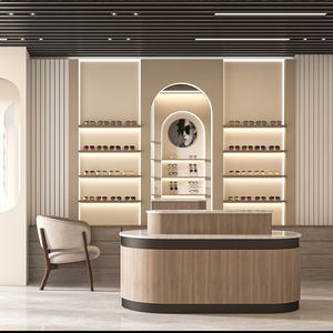 Gabinete de exhibición de gafas de madera de diseño 3D interior de tienda óptica moderna personalizada muebles de tienda para Centro Comercial - Product Image 3